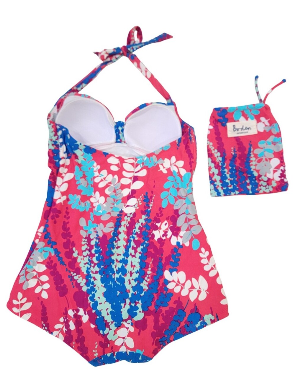 Boden Halter One Piece Bathing Swimsuit Retro Floral Pink Blue Women’s Size 10 - Picture 4 of 17